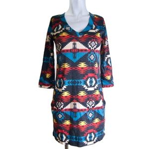 Veronica M Aztec Long Sleeve Mini Dress Size XS